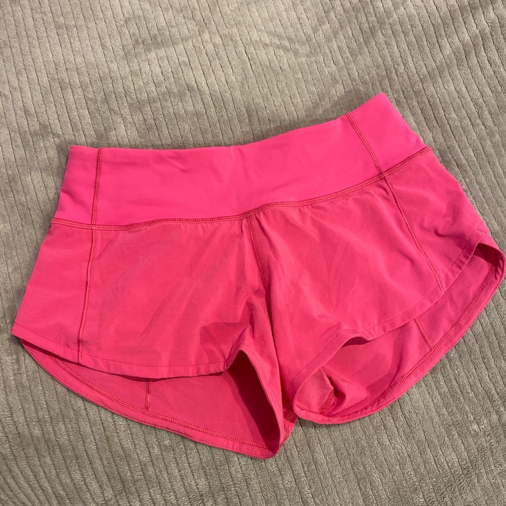 sonic pink lululemon speed up shorts size 0 2.5”
